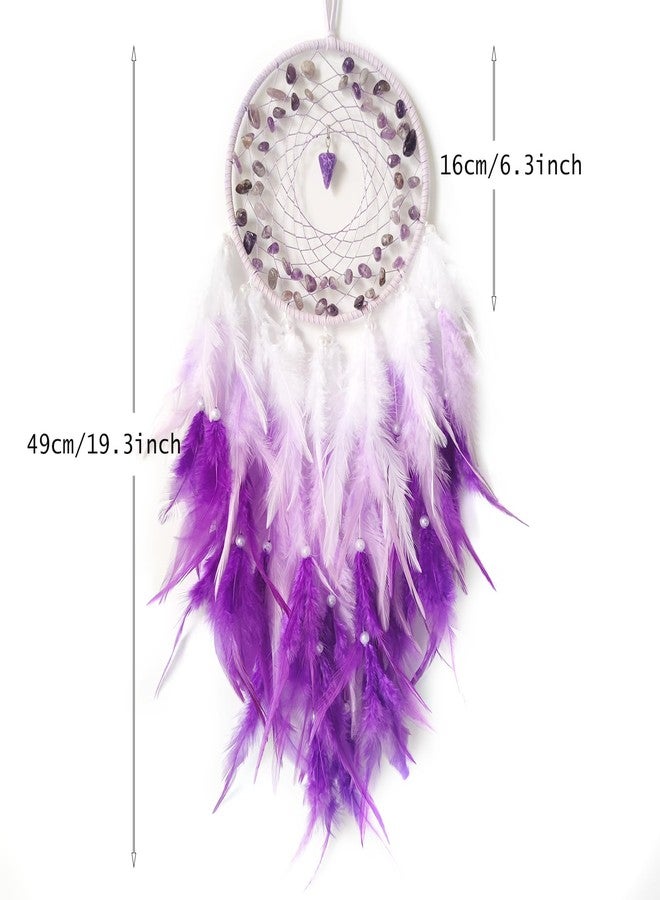 SOYUZU Purple Dream Catcher Wall Decor Feather Dream Catchers with Crystal Pendant Handmade Dreamcatcher Wall Hanging Ornament for Bedroom Living Room Home Decor - Image 2